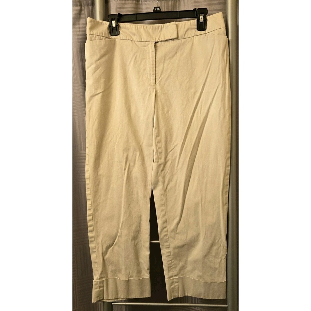 Apostrophe Stylish Womens Size 12 Capri Cuffed Pants Beige Stretch 32x24